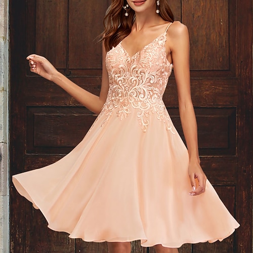 

A-Line Cocktail Dresses Plus Size Dress Homecoming Short / Mini Sleeveless V Neck Tulle with Appliques 2022