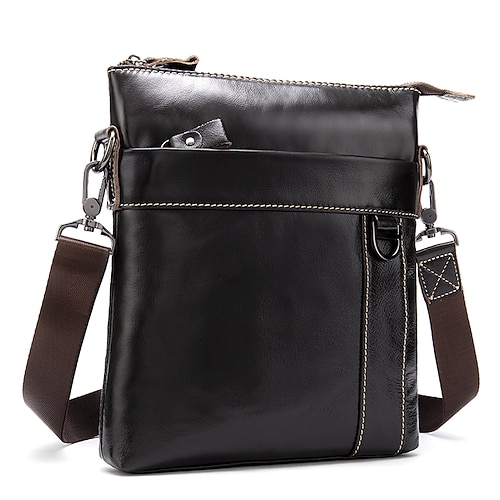 

Men's Sling Bags Crossbody Bag Nappa Leather Cowhide Zipper Daily Black Dark Coffee Coffee