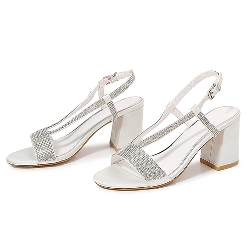 

Women's Sandals Sparkly Sandals Rhinestone Buckle Chunky Heel Open Toe Elegant Casual Daily Office Leather Buckle Spring Summer Solid Colored White