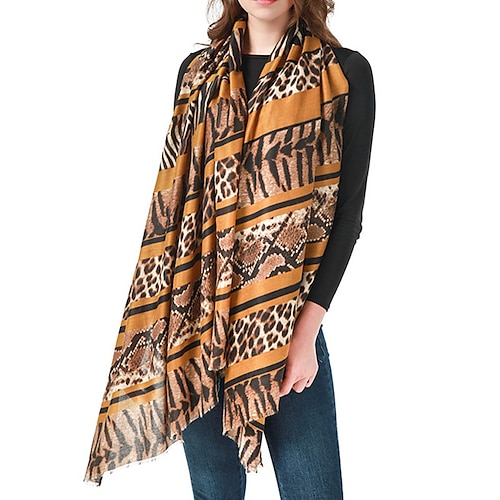 

Women's Rectangle Scarf Dailywear Holiday Outdoor Yellow Blue Scarf Stripe Leopard