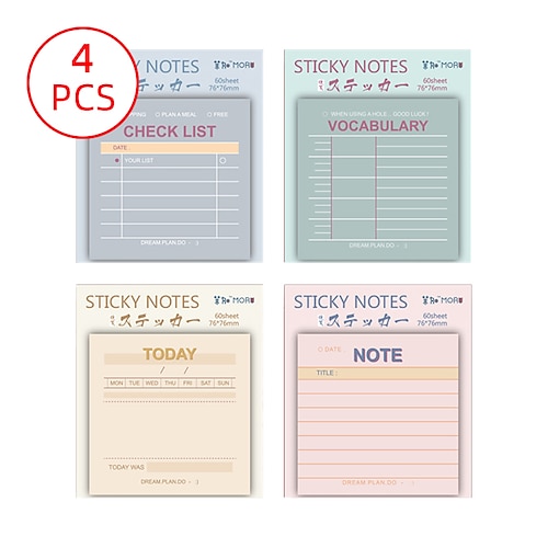 

4 pcs Sticky Notes 7.67.6 inch Colorful Paper Lined Cute Self-adhesive Post It Notes for School Office Student