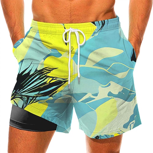 

Men's Swim Trunks Swim Shorts Quick Dry Board Shorts Bathing Suit with Pockets Compression Liner Drawstring Swimming Surfing Beach Water Sports Floral Summer