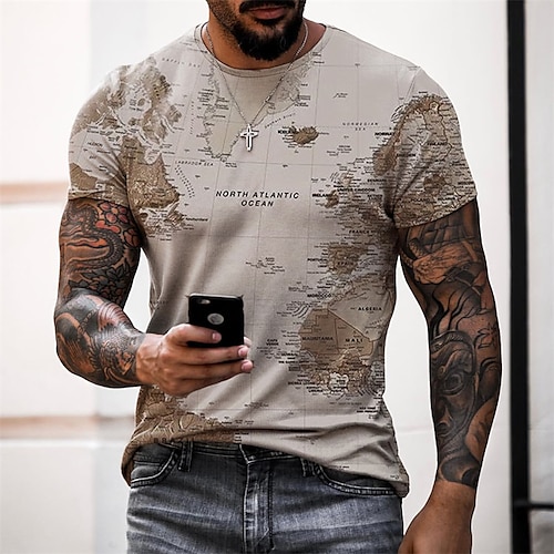 

Herren Unisex T Shirt Karte Grafik-Drucke Rundhalsausschnitt Khaki 3D-Druck Outdoor Strasse Kurzarm Bedruckt Bekleidung Sport Designer Casual Groß und hoch / Sommer / Sommer