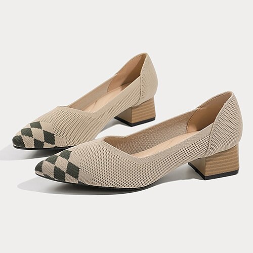 

Women's Heels Flyknit Shoes Block Heel Round Toe Closed Toe Elegant Casual Daily Office Tissage Volant Loafer Spring Summer Plaid Solid Colored Almond Black Rosy Pink