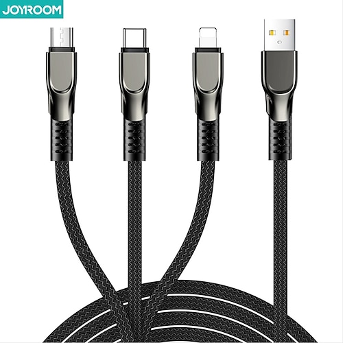 

1 Pack Joyroom Multi Charging Cable 4.3ft USB A to Type C / Micro / IP 3.5 A Charging Cable Fast Charging High Data Transfer Nylon Braided 3 in 1 For iPad Samsung Xiaomi Phone Accessory