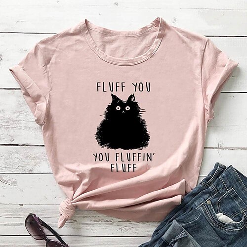 

Women's T shirt Tee Fluff You You Fluffin'Fluff Cat Graphic Casual Daily T shirt Tee Short Sleeve Round Neck Basic Cotton Green White Black S