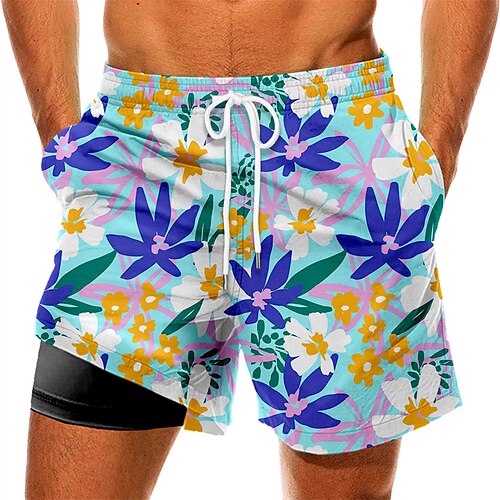 

Men's Swim Trunks Swim Shorts Quick Dry Board Shorts Bathing Suit with Pockets Compression Liner Drawstring Swimming Surfing Beach Water Sports Floral Summer