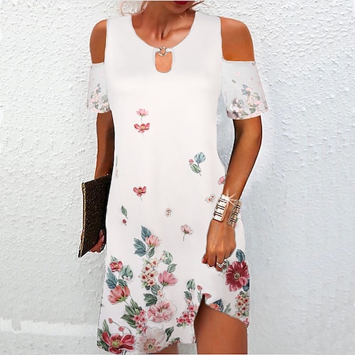 

Mulheres Vestido casual Vestido floral Minivestido Preto Branco Vermelho Manga Curta Floral Ombro frio Primavera Verão Gola Redonda Sensual Final de semana Ajuste Largo 2023 S M L XL XXL