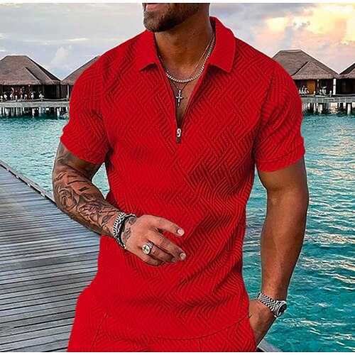 

Per uomo POLO Camicia da golf Golf Tinta unica Collo ripiegabile Rosa Giallo Blu Reale Rosso Azzurro Stampa 3D Informale Giornaliero Manica corta Cerniera Abbigliamento Di tendenza Originale / Sport