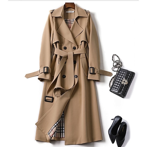 

Women's Trench Coat Long Solid Color Patchwork Coat Black Blue Camel Beige Daily Fall Single Breasted Regular Fit S M L XL XXL 3XL