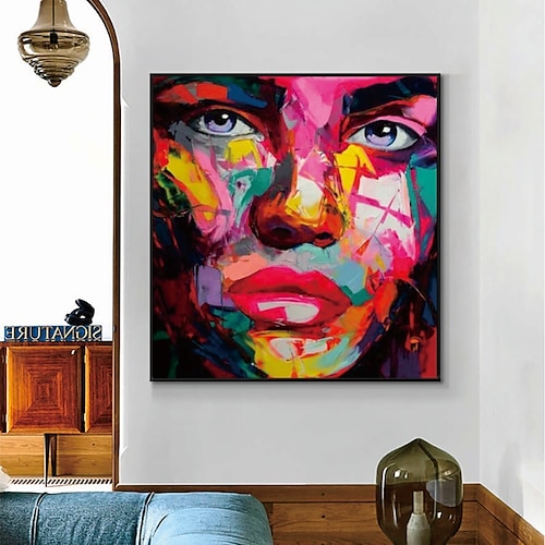 

Handmade Hand Painted Oil Painting Wall Art Colorful Abstract Portrait Canvas Painting Home Decoration Decor Rolled Canvas No Frame Unstretched