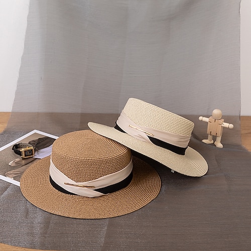 

New Summer British Style Fashion Straw Hat Panama Beach Fedora Hat For Women Wide Brim Breathable Holiday Anti-UV Sun Hats