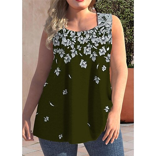 

Women's Plus Size Tops Tank Top Floral Print Sleeveless Strap Streetwear Daily Going out Polyester Spring Summer Green Wine