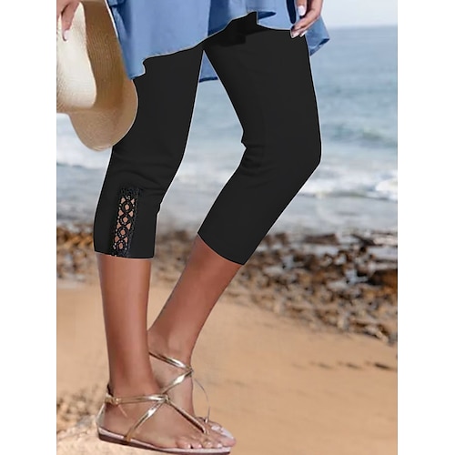 

Women's Pants Trousers Capri shorts Black White Yellow Mid Waist coastalgrandmastyle Casual / Sporty Athleisure Casual Weekend Cut Out Micro-elastic Calf-Length Comfort Plain S M L XL XXL