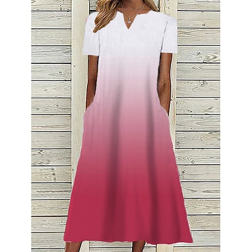 

Mujer Vestido informal Vestido Midi Rojo Blanco Manga Corta Gradiente de Color Bolsillo Primavera Verano Escote en Pico 2022 S M L XL XXL 3XL