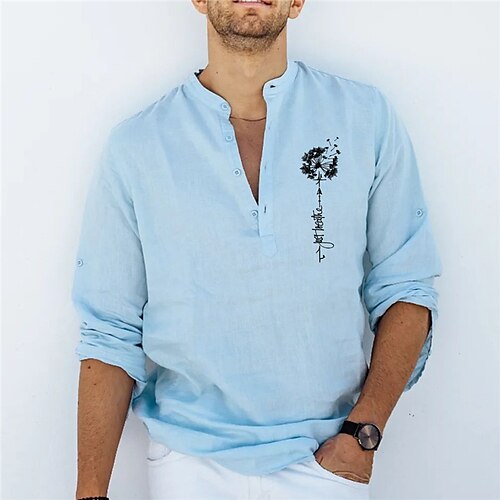 

Men's Shirt Hot Stamping Graphic Patterned Dandelion Collar Street Casual Button-Down Print Long Sleeve Tops Designer Casual Fashion Breathable Light Blue / Summer