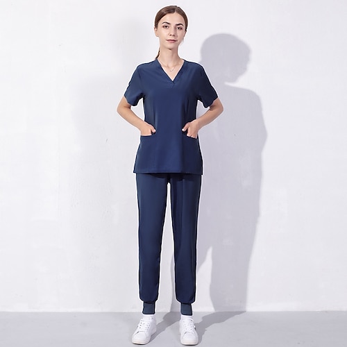 

Damen Büroanzug Hosen-Sets Basic Grün Blau Arbeit Feste Farbe V Ausschnitt S M L XL XXL