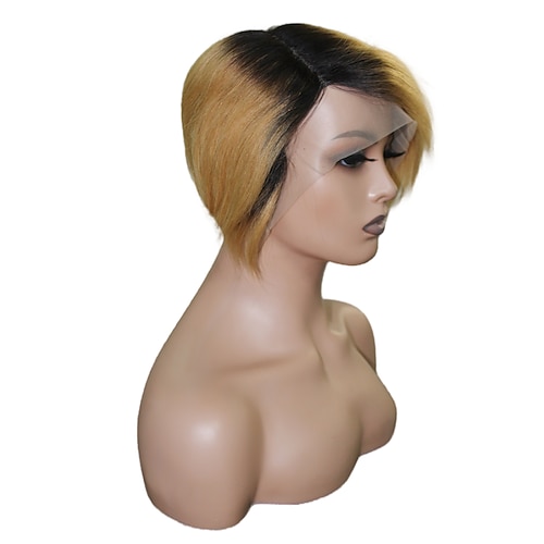 

Short Pixie Cut Human Hair Wigs Natural Straight Remy Brazilian Black Blonde 13X4X1 T Part Bob Transparent Lace Wig For Women