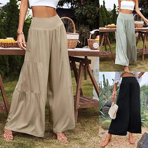 

spot europe and the united states summer aliexpress amazon casual high waist wide leg cotton linen stitching high waist loose trousers women's pants