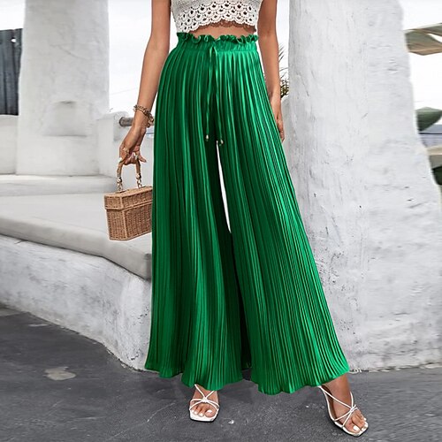 

Women's Culottes Wide Leg Chinos Pants Trousers Green Fuchsia Khaki Mid Waist Fashion Office / Career Casual Weekend Pleated Micro-elastic Full Length Comfort Plain S M L XL / Loose Fit