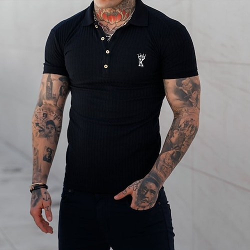 

Men's Collar Polo Shirt Knit Polo Sweater Golf Shirt Letter Turndown Black Street Casual Short Sleeve Button-Down Clothing Apparel Fashion Casual Comfortable / Beach