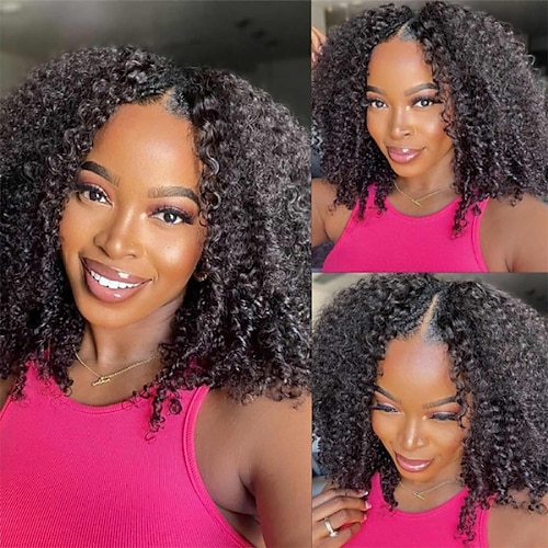 

Human Hair Wig Long Kinky Curly Middle Part Natural Black Easy to Carry Women Easy dressing Machine Made Brazilian Hair Women's Natural Black #1B 16 inch 18 inch 20 inch Party / Evening Daily Wear