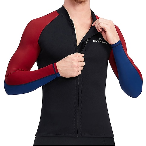 

Dive&Sail Men's Wetsuit Top Wetsuit Jacket 1.5mm SCR Neoprene Top UPF50 Breathable Quick Dry High Elasticity Long Sleeve Front Zip - Diving Surfing Scuba Kayaking Patchwork Spring Summer Winter