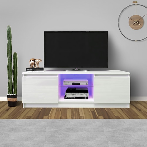 

TV Cabinet Wholesale White TV Stand with Lights Modern LED TV Cabinet with Storage Drawers Living Room Entertainment Center Media Console Table