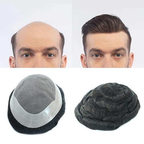 

6 Inches Men's Capillary Prosthesis Durable Human Hair Mono Toupee Wig for Men 5X7 5X8 6X8 6X9 7X9 8X10