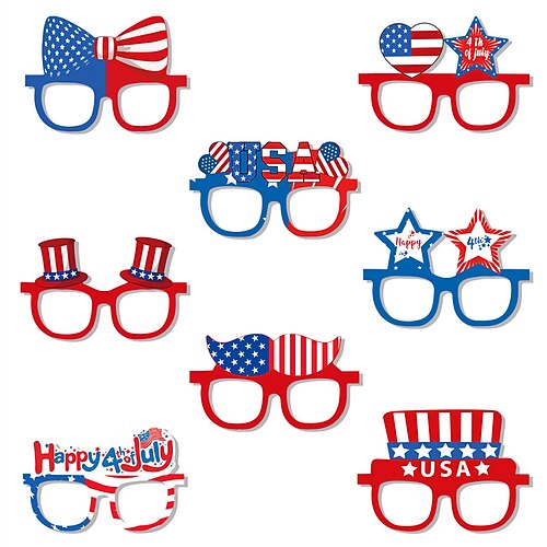 

8PCS American Independent Daily Party Theme Independence Day Blue -red Glasses Festival Props Decoration