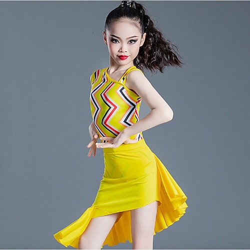 

Latin Dance Kids' Dancewear Skirts Pattern / Print Side Draping Ruching Girls' Training Performance Sleeveless Spandex