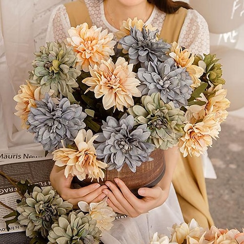

5pcs Simulation Flower Dahlia Wedding Decoration Silk Flower Desktop Decoration 38cm/15""