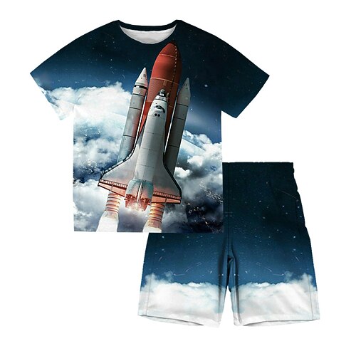 

Kids Boys T-shirt Shorts Clothing Set 2 Pieces Short Sleeve Blue Space Crewneck Print Street Sports Vacation Fashion Comfort Cool Daily 3-13 Years