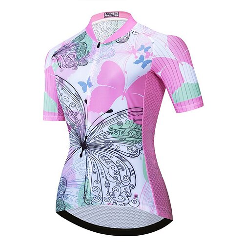 

21Grams Women's Cycling Jersey Short Sleeve Bike Top with 3 Rear Pockets Mountain Bike MTB Road Bike Cycling Breathable Quick Dry Moisture Wicking Reflective Strips Rosy Pink Butterfly Polyester