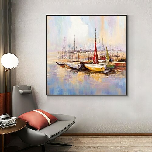 

Handmade Hand Painted Oil Painting Wall Art Abstract Boat Landscape Canvas Art Home Decoration Decor Rolled Canvas No Frame Unstretched