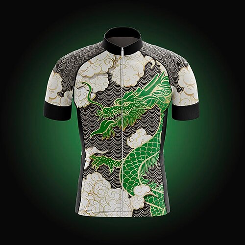 

21Grams Men's Cycling Jersey Short Sleeve Bike Top with 3 Rear Pockets Mountain Bike MTB Road Bike Cycling Breathable Quick Dry Moisture Wicking Reflective Strips Green Red Blue Dragon Polyester