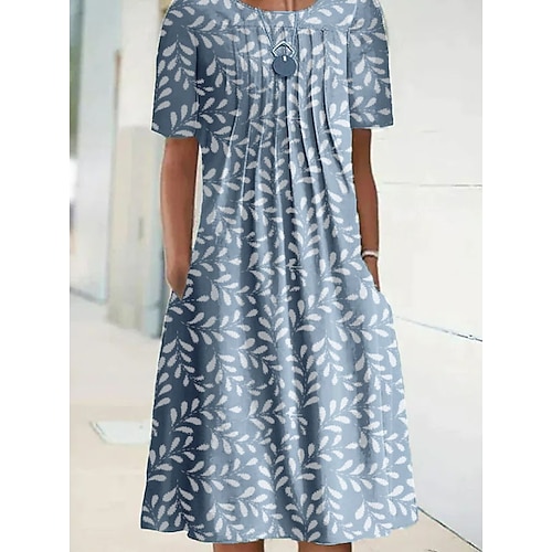 

Women's A Line Dress Midi Dress Dusty Blue Short Sleeve Print Print Spring Summer Crew Neck Elegant Casual 2022 S M L XL XXL 3XL