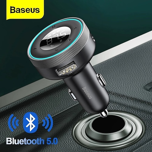 

Baseus FM Transmitter Modulator Car Bluetooth 5.0 Hands Free Auxiliary Adapter 3.4A Dual USB Car Charger MP3 Player Radio Transmitter