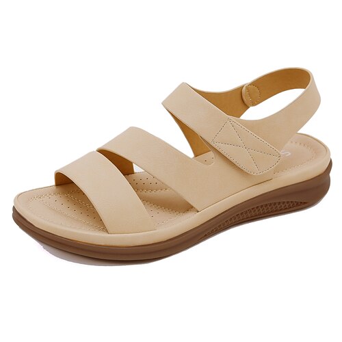 

Women's Sandals Flat Sandals Flat Heel Round Toe Open Toe Elegant Casual Daily Office Walking Shoes PU Leather Magic Tape Spring Summer Solid Colored Almond Black Burgundy