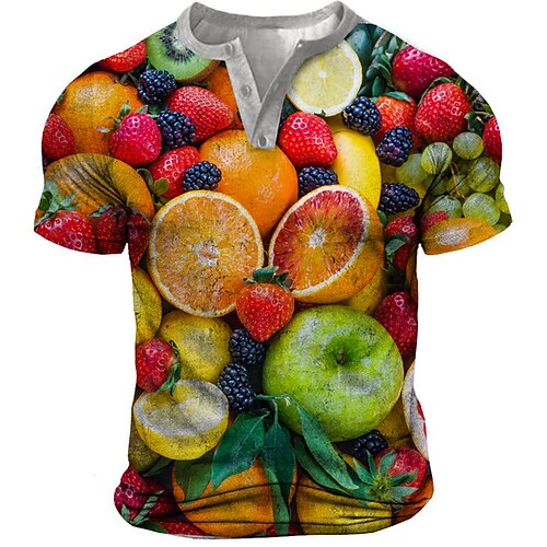 

Herren T Shirt Henley Shirt Tee Graphic Frucht Henley Orange 3D-Druck Übergröße Outdoor Täglich Kurzarm Button-Down Bedruckt Bekleidung Designer Basic Klassisch Brautkleider schlicht