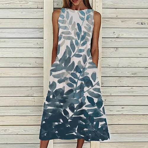 

Women's A Line Dress Midi Dress Green Blue Purple Sleeveless Print Pocket Print Spring Summer Crew Neck Casual Vacation 2022 S M L XL XXL 3XL