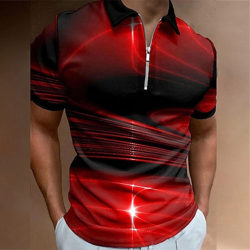 

Men's Collar Polo Shirt Golf Shirt Streamer Turndown Black / Red Pink Royal Blue 3D Print Street Daily Short Sleeve Zipper 3D Clothing Apparel Fashion Casual Comfortable / Beach