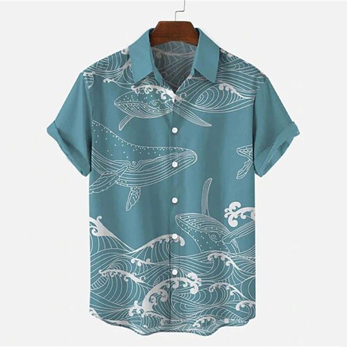 

Men's Shirt 3D Print Graphic Patterned Turndown Street Daily 3D Button-Down Short Sleeve Tops Casual Fashion Breathable Comfortable Black and Red Blue-Green Khaki