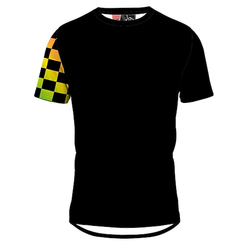 

21Grams Men's Downhill Jersey Short Sleeve Mountain Bike MTB Road Bike Cycling Black Plaid Checkered Bike Jersey Breathable Quick Dry Moisture Wicking Reflective Strips Back Pocket Polyester Spandex