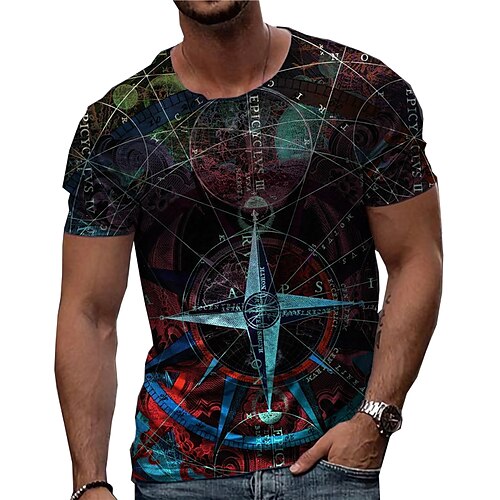 

Men's Unisex T shirt Tee Graphic Prints Compass Crew Neck Green Yellow Gold Red 3D Print Outdoor Street Short Sleeve Print Clothing Apparel Sports Designer Casual Big and Tall / Summer / Summer