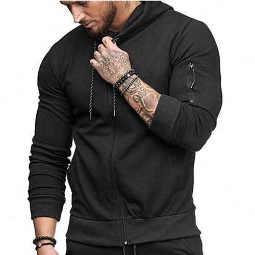 

Men's Hoodie Jacket Pocket Full Zip Long Sleeve Outerwear Athleisure Winter Cotton Thermal Warm Windproof Breathable Running Jogging Training Sportswear Activewear Solid Colored Dark Grey Wine Red
