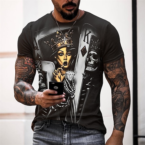 

Men's Unisex T shirt Tee Graphic Prints Poker Crew Neck Black 3D Print Outdoor Street Short Sleeve Print Clothing Apparel Sports Designer Casual Big and Tall / Summer / Summer