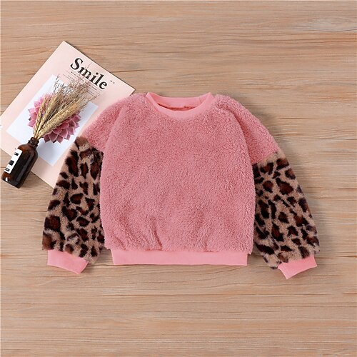 

Kids Unisex Sweatshirt Leopard Outdoor Long Sleeve Active Cotton 3-6 Years Spring Pink Brown