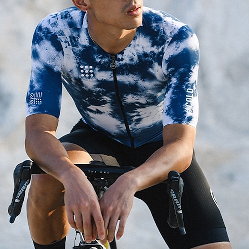

21Grams Men's Cycling Jersey Short Sleeve Bike Top with 3 Rear Pockets Mountain Bike MTB Road Bike Cycling Breathable Quick Dry Moisture Wicking Reflective Strips Blue Graffiti Polyester Spandex
