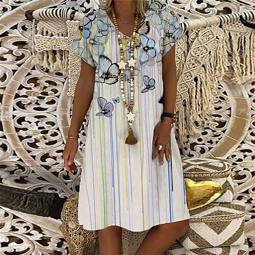 

Women's Shift Dress Short Mini Dress Blue Short Sleeve Butterfly Animal Print Spring Summer V Neck Casual Vacation 2022 S M L XL XXL 3XL